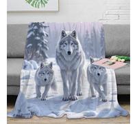 stampa 3D Arctic wolves pack coperta da pisolino microfibra biancheria da letto lavabile coperta da ufficio morbida per giovani lavoratori smart working Nature wildlife scena 80×90inch(200x230cm)