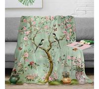 stampa 3D Birds in bloom coperta da camera da letto microfibra biancheria da letto lavabile coperta da letto anti-pilling per residenze universitarie Chinoiserie floreale arte 70×80inch(180x200cm)