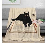 stampa 3D black cat reading coperta in pile microfibra biancheria da letto anti-pilling coperta da salotto morbida e calda non perde pelo per uso in soggiorno cozy home study 40x50inch(100x130cm)