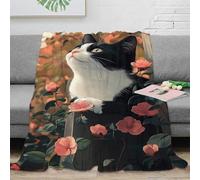 stampa 3D BlackWhiteCat coperta da letto microfibra biancheria da letto trattiene il calore coperta da divano lavabile in lavatrice per tutta la famiglia ArtisticFelinePortrait 80×90inch(200x230cm)