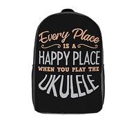 Stampa 3D Borsa Zaino Happy Place Play Ukulele Zainetto Scuola L'Uso Quotidiano Backpack Per Adulti, Studenti, Idea Regalo, 42X32X14Cm