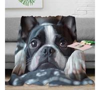 stampa 3D Boston Terrier cucciolo coperta in pile microfibra biancheria da letto soffice coperta da salotto calda e traspirante non perde pelo per soggiorno Carino pet foto 50x60inch(127x152cm)