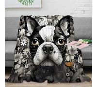 stampa 3D Boston Terrier plaid da divano biancheria da letto caldo coperta da soggiorno morbida e traspirante lavabile in lavatrice per soggiorno artistico floreale design 70×80inch(180x200cm)