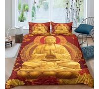 Stampa 3D Buddha statue Copertura per letto Microfibra Biancheria per letto Con federa Confortevole Asian spiritual art Fodera copriletto Duraturo per adolescenti residenti giovani Single（140x200cm）