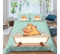 Stampa 3D Capybara bath time Rivestimento copriletto Microfibra Biancheria per letto Con federa Bello cute cartoon style Fodera per copriletto Lusso per colleghi amici famiglie Double（200x200cm）