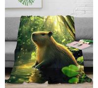 stampa 3D Capybara in forest coperta da viaggio microfibra biancheria da letto morbida coperta da riposo anti-pilling per giovani in viaggio lavoro Nature wildlife scena 80×90inch(200x230cm)