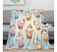 stampa 3D carino cat drinks coperta microfibra biancheria da letto anti-pilling e calda plaid da divano morbido non perde pelo per uso domestico generico kawaii bubble tea 40x50inch(100x130cm)