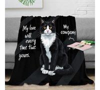 stampa 3D Carino cat illust coperta da pisolino microfibra biancheria da letto non perde pelo plaid da pisolino caldo per regali per chi ama riposare Black bianco pet arte 70×80inch(180x200cm)