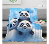 stampa 3D Carino panda trio coperta da divano microfibra biancheria da letto soffice e calda coperta da salotto traspirante anti-pilling per soggiorno cartoon pelliccia 60x80inch(150x200cm)