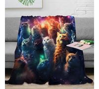 stampa 3D Cats in space coperta microfibra biancheria da letto calda e traspirante coperta da camera da letto morbida anti-pilling non perde pelo per camera Fantasy arte 70×80inch(180x200cm)