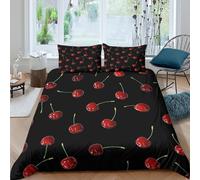 Stampa 3D cherry fruit pattern Fodera per copriletto Microfibra Biancheria per letto Con federa Traspirante Copertura per letto Asciugatura rapida per giovani adulti coppie Single（135x200cm）