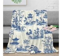 stampa 3D cinese giardino coperta da camera da letto biancheria da letto non perde pelo plaid da camera morbido per regali per neo proprietari di casa Blue and bianco toil 60x80inch(150x200cm)