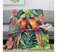 stampa 3D Colorful parrots coperta da pisolino microfibra biancheria da letto non perde pelo plaid da pisolino caldo per regali per chi ama riposare Tropical jungle arte 40x50inch(100x130cm)