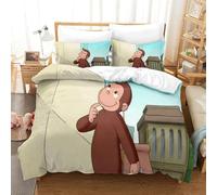 Stampa 3D Curious George Set Di Biancheria Da Letto Con 3 Pezzi Copripiumino Con Chiusura A Cerniera Per Ragazzi E Ragazze,coppie,camera Da Letto,decorazione King（220x240cm）