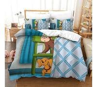 Stampa 3D Curious George Set Di Biancheria Da Letto Con 3 Pezzi Set Copripiumino Con Chiusura A Cerniera Per Ragazzi E Ragazze,coppie,camera Da Letto,decorazione Single(140x200cm)
