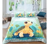 Stampa 3D Cute Turtle Copertura per letto Microfibra Biancheria per letto Con federa Confortevole Cartoon Sea Fodera copriletto Leggero per lavoratori coinquilini studenti Super king（260x220cm）