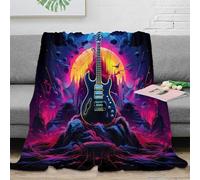 stampa 3D Electric guitar plaid da salotto microfibra biancheria da letto soffice e caldo coperta da camera da letto lavabile in lavatrice per camera neon rock fantasy 80×90inch(200x230cm)