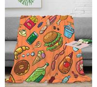 stampa 3D Fast food icons coperta termica microfibra biancheria da letto morbida plaid termico soffice e caldo anti-pilling non perde pelo per inverno cartone animato snacks 80×90inch(200x230cm)
