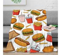 stampa 3D Fast food set coperta per tutte le stagioni microfibra biancheria da letto morbida plaid termico lavabile in lavatrice per uso in ogni stagione cartone animato snacks 70×80inch(180x200cm)
