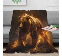 stampa 3D fire bear wild plaid da letto microfibra biancheria da letto lavabile in lavatrice coperta da letto morbida e calda anti-pilling per letto fantasy creature arte 60x80inch(150x200cm)