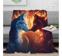stampa 3D Fire wolf arte coperta da camera da letto microfibra biancheria da letto lavabile plaid da camera morbido e caldo anti-pilling per camera Fantasy mitico creature 40x50inch(100x130cm)