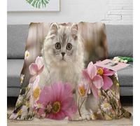 stampa 3D Fluffy kitten coperta da pisolino microfibra biancheria da letto lavabile coperta da ufficio morbida per giovani lavoratori smart working Pastel floreale scena 60x80inch(150x200cm)
