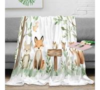 stampa 3D Forest animals coperta in pile microfibra biancheria da letto lavabile in lavatrice plaid in pile morbido per regali per famiglie con bambini Watercolor woodland 70×80inch(180x200cm)