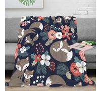 stampa 3D Foxes in forest coperta per aria condizionata microfibra biancheria da letto soffice coperta da divano non perde pelo per case in affitto giovani Floral inverno design 80×90inch(200x230cm)