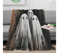 stampa 3D Ghost trio coperta da camera da letto biancheria da letto morbida plaid da camera caldo e soffice lavabile in lavatrice per riposo notturno Spooky Halloween arte 70×80inch(180x200cm)