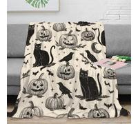 stampa 3D Halloween decor coperta in pile biancheria da letto morbida e calda coperta termica traspirante lavabile in lavatrice per freddo invernale Black cat and pumpkin 70×80inch(180x200cm)