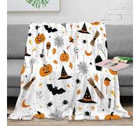 stampa 3D Halloween icons coperta da pisolino microfibra biancheria da letto lavabile coperta da ufficio morbida per giovani lavoratori smart working cartoon spooky design 60x80inch(150x200cm)