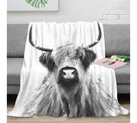 stampa 3D Highland cow coperta in pile microfibra biancheria da letto traspirante coperta da divano morbida e calda lavabile in lavatrice per divano Black and bianco artistic 60x80inch(150x200cm)
