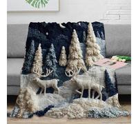stampa 3D Inverno landscape coperta in pile biancheria da letto morbida e calda coperta termica traspirante lavabile in lavatrice per freddo invernale Handcrafted embroidery 80×90inch(200x230cm)