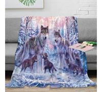 stampa 3D Inverno wolves coperta da camera da letto biancheria da letto morbida plaid da camera caldo e soffice lavabile in lavatrice per riposo notturno Fantasy wildlife art 50x60inch(127x152cm)