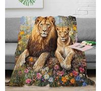 stampa 3D Lion and cub coperta da letto microfibra biancheria da letto calda e soffice coperta per tutte le stagioni traspirante per ogni periodo dell'anno Wildlife painting 60x80inch(150x200cm)