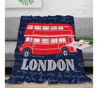 stampa 3D London bus coperta da letto microfibra biancheria da letto anti-pilling plaid da letto soffice e caldo lavabile in lavatrice per notti vintage travel illustrazione 70×80inch(180x200cm)
