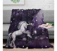 stampa 3D Magical unicorn coperta microfibra biancheria da letto non perde pelo coperta da camera da letto calda per studenti in dormitorio Fantasy forest scena 40x50inch(100x130cm)