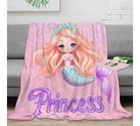 stampa 3D Mermaid girl coperta da pisolino microfibra biancheria da letto calda plaid da pisolino morbido per pause studio studentesche cartoon fantasy princess 70×80inch(180x200cm)