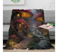 stampa 3D Mushroom houses plaid microfibra biancheria da letto anti-pilling e morbido coperta per aria condizionata soffice non perde pelo per estate Fantasy village scena 50x60inch(127x152cm)