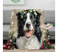 stampa 3D Natale cane plaid termico microfibra biancheria da letto isolante coperta per aria condizionata morbida e soffice per ambienti climatizzati Festive border collie arte 50x60inch(127x152cm)