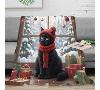 stampa 3D Natale cat cozy coperta da camera da letto microfibra biancheria da letto termica coperta per tutte le stagioni anti-pilling per tutto l'anno festive holiday scena 70×80inch(180x200cm)