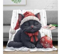 stampa 3D Natale cat cozy plaid termico microfibra biancheria da letto anti-pilling coperta termica morbida e calda non perde pelo per notti fredde festive cartone animato 40x50inch(100x130cm)