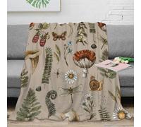 stampa 3D Nature illustrations coperta microfibra biancheria da letto anti-pilling e calda plaid compatto per giovani in trasferte lavorative Botanical vintage 50x60inch(127x152cm)