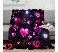 stampa 3D Neon hearts glow coperta in pile microfibra biancheria da letto soffice coperta da salotto calda e traspirante non perde pelo per soggiorno Romantic glowing design 40x50inch(100x130cm)