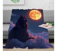stampa 3D Night cat fantasy coperta da pisolino microfibra biancheria da letto non perde pelo plaid da pisolino caldo per regali per chi ama riposare Magical moon arte 40x50inch(100x130cm)