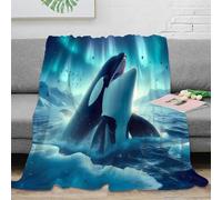 stampa 3D Orca breaching coperta in pile microfibra biancheria da letto calda coperta per aria condizionata leggera per regali estivi Arctic wildlife scena 40x50inch(100x130cm)