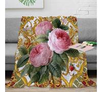 stampa 3D Ornate flowers coperta da viaggio microfibra biancheria da letto compatta e morbida plaid da viaggio caldo anti-pilling per uso versatile Baroque floreale design 80×90inch(200x230cm)