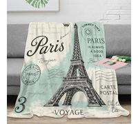 stampa 3D Paris Eiffel Tower coperta per aria condizionata microfibra biancheria da letto morbida coperta per estate leggera per giovani in vacanza estiva vintage Travel Poster 80×90inch(200x230cm)