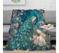 stampa 3D Peacock in giar coperta da viaggio microfibra biancheria da letto leggera e morbida plaid da viaggio compatto anti-pilling per viaggi Botanical fantasy ar 40x50inch(100x130cm)
