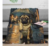 stampa 3D Pug with umbrella coperta per tutte le stagioni microfibra biancheria da letto morbida plaid versatile caldo e soffice anti-pilling per ogni stagione Carino urban cane 70×80inch(180x200cm)